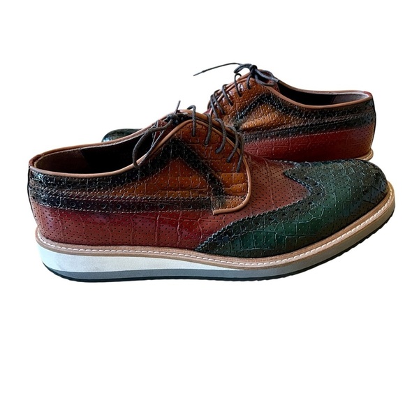 S’ BAKER LEATHER DERBY SHOES MEN 42 US 9 REPTILE WINGTIP LEATHER OFFICE MODERN - Picture 2 of 12